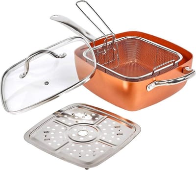 Olie Friteuse - Friteuse Pan - Gezond Koken - Anti-aanbak Coating - 6 Liter - Koper