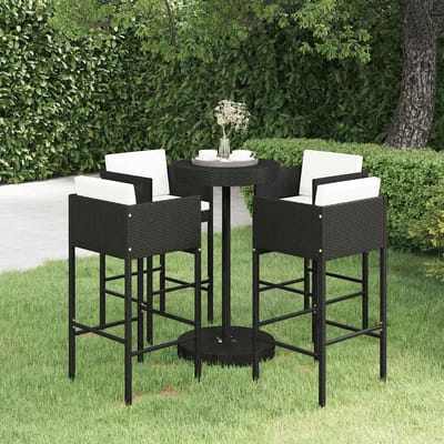 vidaXL - 5-delige - Tuinbarset - met - kussens - poly - rattan - zwart