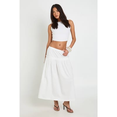 boohoo Dames Poplin Inzet Midaxi Rok | Wit | Maat: 36