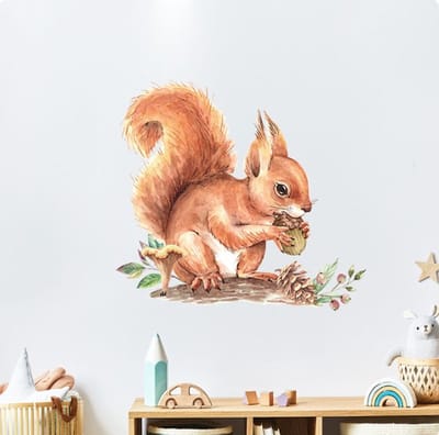 Muursticker Raamstickers Herfst / Autumn - Eekhoorn - Hazelnoot - Dennenappel | Bos Dier / Dieren Stickers | Raam Decoratie - Winkel - School - Peuterspeelzaal - Huis - Veranda- Kantoor | Herbruikbaar - Waterdicht - Verwijderbaar | DH collection