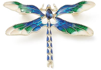 Pin libelle, vintage stijl broche, luxe broche blauw, sierspeld, kledingspeld, sjaalspeld, goudkleurig