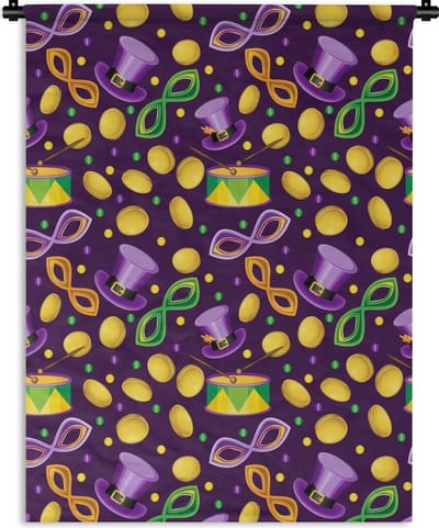 Wandkleed - Wanddoek - Carnaval - Feest - Paars - Patronen - 150x200 cm - Wandtapijt