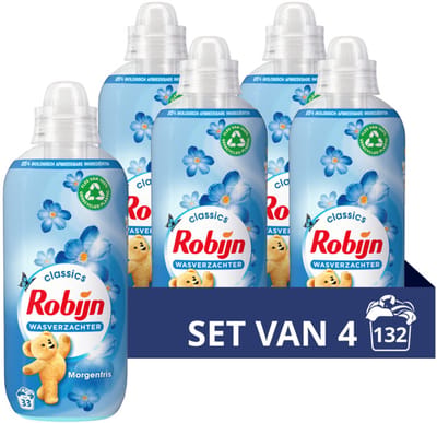 4x Robijn Wasverzachter Morgenfris 33 Wasbeurten 825 ml