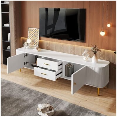 Merax TV-meubel met 2 lades en 2 deuren - 170 x 34 x 45 cm - MDF hout - Gouden handgrepen en poten - Wit