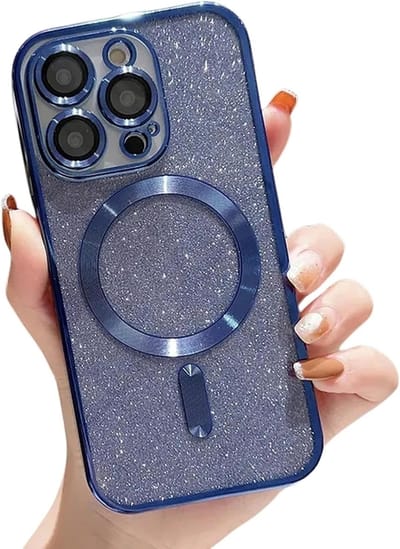 Glitter Sequin Design Hoesje Compatibel met Magsafe Magnetische Case Geschikt voor: iPhone 16 Pro Max - Zachte TPU Case - Blauw