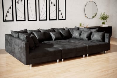 Hoekbank Denver Vintage Black - Hoeksalon Met Poef Wooneiland