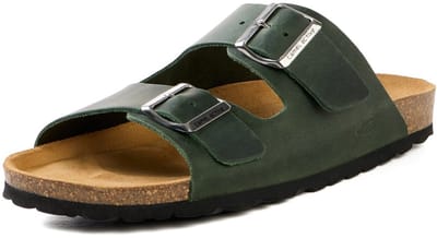 camel active Leren slipper met kurken voetbed - Maat womenswear-37 - Donkergroen