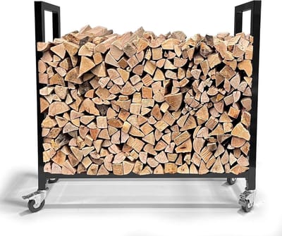 Houtopslag Rek - Stapel Hout - Haardhout Opslag - Met Wielen - 90x25x90 cm - Zwart