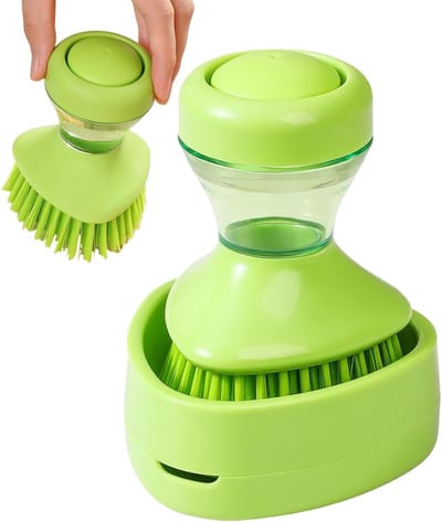 Schotel Scrub Borstel - Afwasborstel met Houder - Snel Afwassen - Innovatief Persberichtensysteem - 15 x 12 x 12 cm