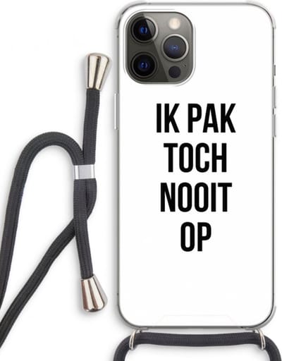 Case Company® - Hoesje met koord geschikt voor iPhone 12 Pro hoesje met Koord - Ik pak nooit op - Telefoonhoesje met Zwart Koord - Bescherming aan alle Kanten en Over de Schermrand