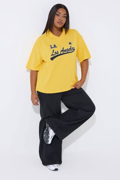 Limited Collection Yours Geel 'Los Angeles' Rugby Kraag Varsity Topsize 42