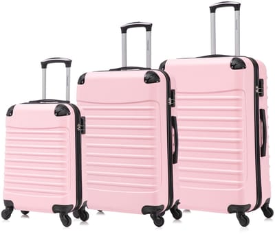Travelerz Rome Kofferset 3-Delig – Handbagage 39L + Large 69L + Extra Large 95L – Lichtgewicht ABS – Spinner Wielen – Licht Roze – Met Cijferslot