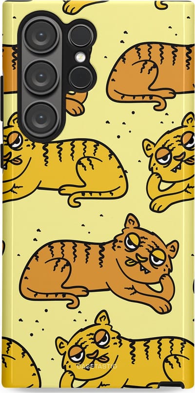 Casetastic hoesje geschikt voor Samsung Galaxy S23 Ultra - Dubbellaagse bescherming - Tijger dromen - Fashion Case - Crème Goud Olijfgroen