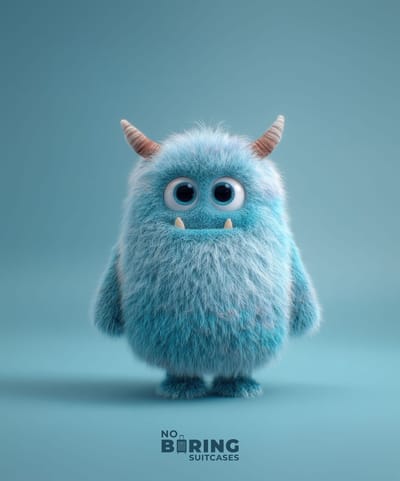 Kinderkoffer blauw - Blauw pluizig monster met hoorns