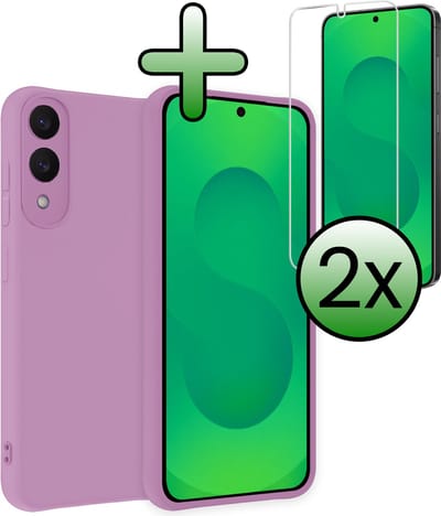 Hoesje Met 2x Screenprotector - Geschikt voor Samsung Galaxy S25 Edge - Sterk & Shockproof - Back Cover - Siliconen Case - Telefoon Hoes - Lila