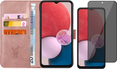 Hoesje geschikt voor Samsung Galaxy A13 4G - Book Case Kunstleer Wallet Cover Portemonnee Pasjeshouder Hoes Roségoud - Tempered Glass Privacy Screenprotector
