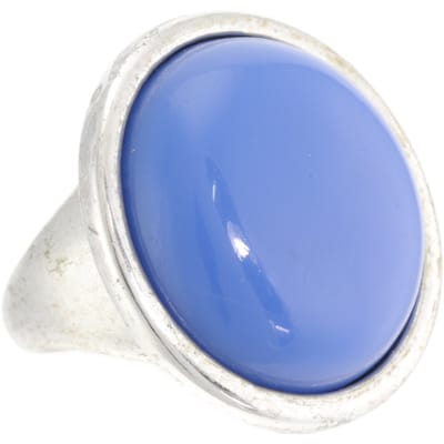 Behave - Ring - Vintage zilverkleurige ring met ronde koningsblauwe kunststof steen