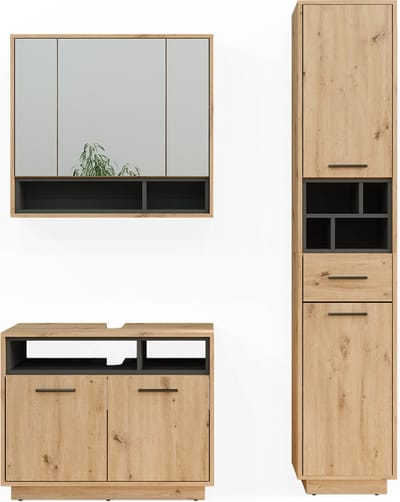 Vicco Beatrice Badkamermeubelset – 3 delen, met hoge unit Artisanaal eiken