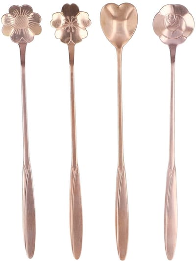 Dailygoods- Koffielepels Set 4 Stuks - Roestvrij Staal - Ergonomische Handgreep - Bloemvorm Ontwerp - 18 cm - Perfect voor Koffie/Dessert - Theelepels