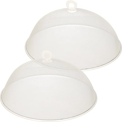 2x stuks metalen vliegenkap/voedselkap wit rond 35 cm - Afdekkappen/vliegenkappen