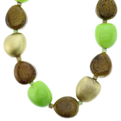 Behave - Lange ketting met grote groene en bruine kralen - Trendy Accessoire