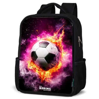 NoBoringSuitcases.com® - Rugzak zwart - Schooltas jongen & meisje - Voetbal in roze vuur explosie - Rugtas voor school - Boekentas kind - Schoolrugzak - Kinderrugzak