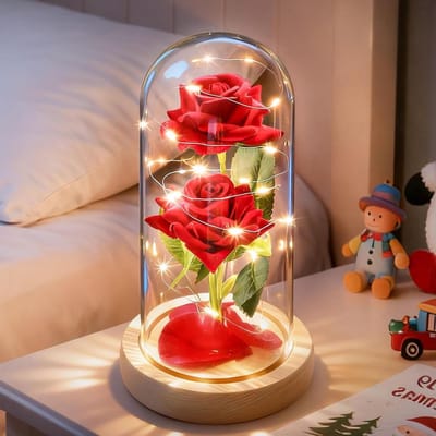 Eeuwige Roos - Gedroogde Bloem Decoratie - Romantische Sfeer Creëren - Met Ledverlichting - 1 stuk - Roze