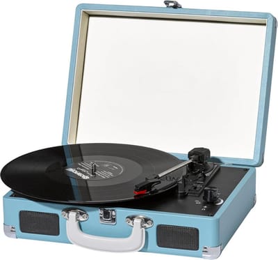 DD® Platenspeler met Speakers - Ingebouwde Speakers - Retro - 27x36x12cm - Blauw