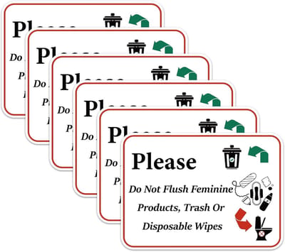 6x Stickers Damesproducten Doorspoelen Verboden Toiletinformatie