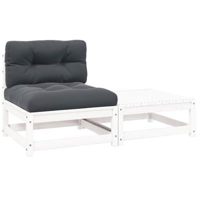 vidaXL - 2-delige - Loungeset - met - kussens - massief - grenenhout - wit