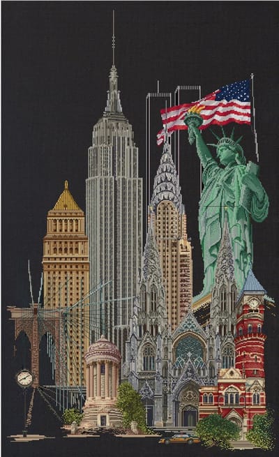 Thea Gouverneur - Borduurpakket met telpatroon - 471.05 - Voorgesorteerde DMC Garens - New York - Zwart Aida - 50 cm x 79 cm - DIY Kit