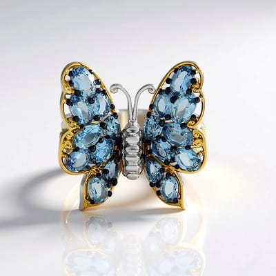 Cavill - Zilveren ring 925 sterling zilver met Tanzaniaanse aquamarijn 2,545 ct - Blauwe edelsteen ring met ovaal en druppelvormig design vlindermodel