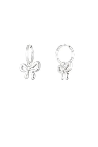 Oorbellen strik - stainless steel sieraden - zilver - strikje - dames - waterproof - yehwang - roestvrij - hangertjes