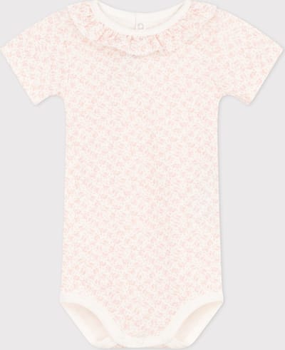 Petit Bateau Babybody met korte mouwen en kraagje van katoen Meisjes Rompertje - Roze - Maat 80
