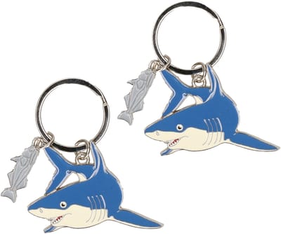 Nature Planet Sleutelhanger witte haai - 2x - metaal - 5 cm - Dieren cadeau - Kinderen