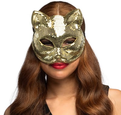 Boland - Masker Disco cat goud Goud - Volwassenen - Kat - Glitter & Glamour - Sexy