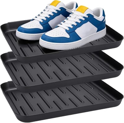 Robuuste Plastic Schoenendroger Set voor Hal, Entree en Badkamer, Eenvoudig Schoon te Maken, Ruimtebesparend en Ideaal voor Gezinnen, Zwart