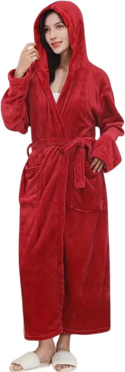 Bovista Badjas Dames - Fleece - Katoen - Badstof - Sauna - Hamam - Wafel - Bathrobe - Duster - Ochtendjas - Kimono - Spa - Rood
