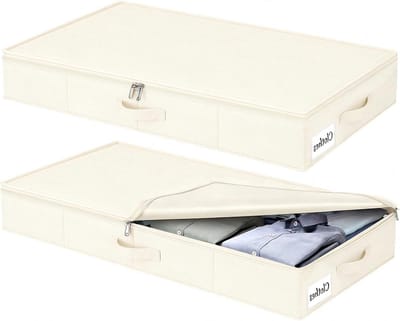 Opbergdozen voor Onder Bed met Deksel, 12cm Hoog, 2 Stuks Vouwbare Opbergdozen voor Kleding, Wasbare Organisatie, 3 Handvatten en Rits, Ideaal voor Dekens en Kledingopslag