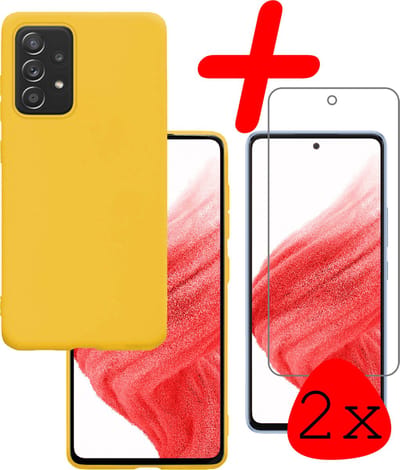 Hoesje Met 2x Screenprotector - Geschikt voor Samsung Galaxy A53 - Sterk & Shockproof - Back Cover - Siliconen Case - Telefoon Hoes - Geel