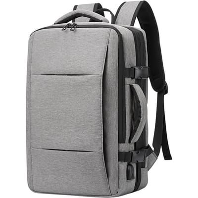 Uitbreidbare CarryOn-rugzak met USB-oplaadpoort Reis-weekendrugzak Geschikt voor 15,6 inch laptop lichtgrijze kleur