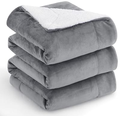 Grote Sherpa Fleece Deken - Warme en Zachte Grijze Plaid voor Bed en Bank, 220 x 240 cm