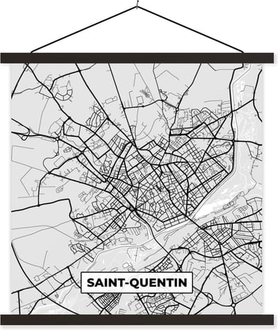 Posterhanger incl. Poster 60x60 cm - Schoolplaat - Kaart - Frankrijk - Stadskaart - Plattegrond - Saint-Quentin - Textielposter - Zwarte latten - Stadskaart