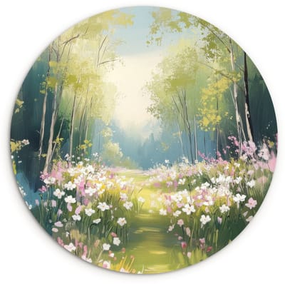 WallCircle® Wandcirkel 120x120 cm - Muurcirkel Bos - Schilderstijl - Kleurrijk - Muurdecoratie woonkamer - Wanddecoratie slaapkamer - Kamer decoratie accessoires - Ronde schilderijen XXL