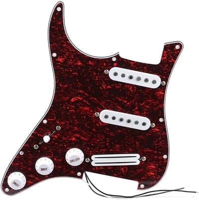 Pre-wired pickguard met moderne klank, triple single coil pickups en 11 montagemogelijkheden voor elektrische gitaren, zwart SSS systeem