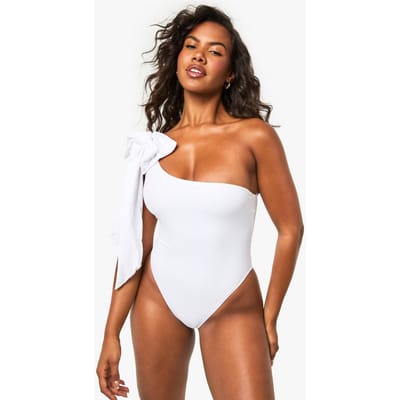 boohoo Dames Bruidsstrik Een-Schouder Badpak | White | Maat: 6