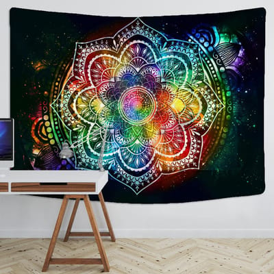 Psychedelische Mandala Bloem Wandtapijt Muurhanger Hippie Wandtapijten Boho Decor Wandtapijt Yoga Mat Tapijt College Slaapzaal Decoratie 95x70CM