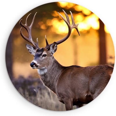 Saammp Muurcirkel Hout - Hert met groot gewei - Natuur - Dieren - Ø 90 - Wandcirkel - Wanddecoratie Cirkel - Muurdecoratie Woonkamer - Slaapkamer decoratie - Rond Schilderij