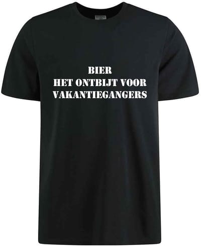 BIER HET ONTBIJT VOOR VAKANTIEGANGERS T-shirt - 100% Katoen - Maat XS - Classic Fit - Zwart