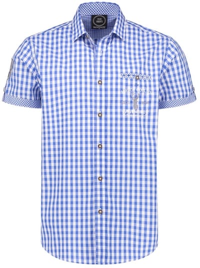 Tirol Hemd Heren Korte Mouwen - Blauw-Wit - Maat 5XL